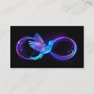 Cartão De Desconto Símbolo Neon Infinity com Hummingbird brilhante