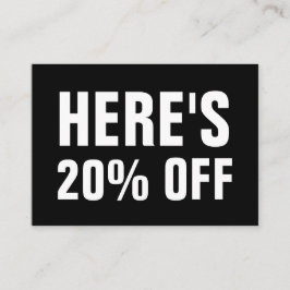 Cartão de desconto simples preto e branco