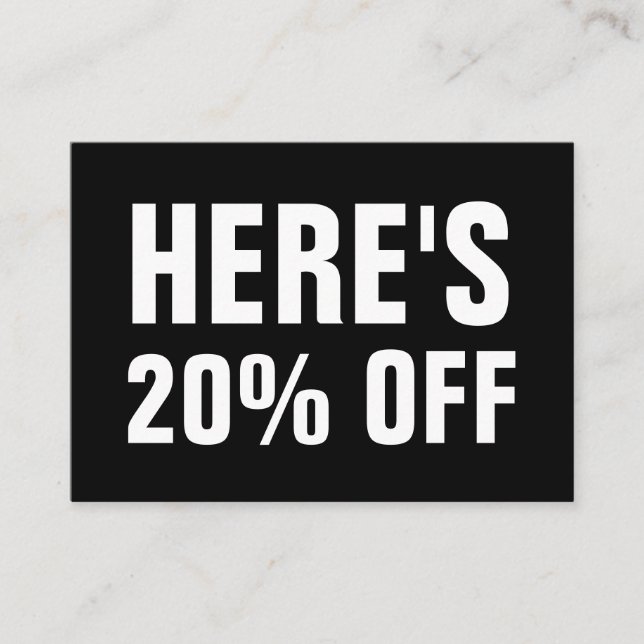 Cartão de desconto simples preto e branco (Frente)