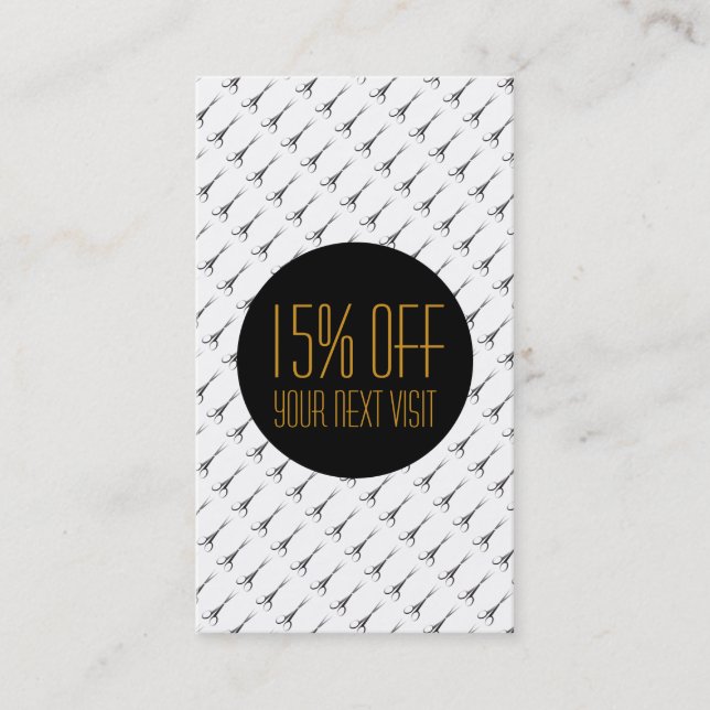 Cartão De Desconto Tesouras Dourados elegantes - cabeleireiro - (Frente)