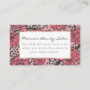 Cartão De Desconto Teste padrão floral preto cor-de-rosa bonito do