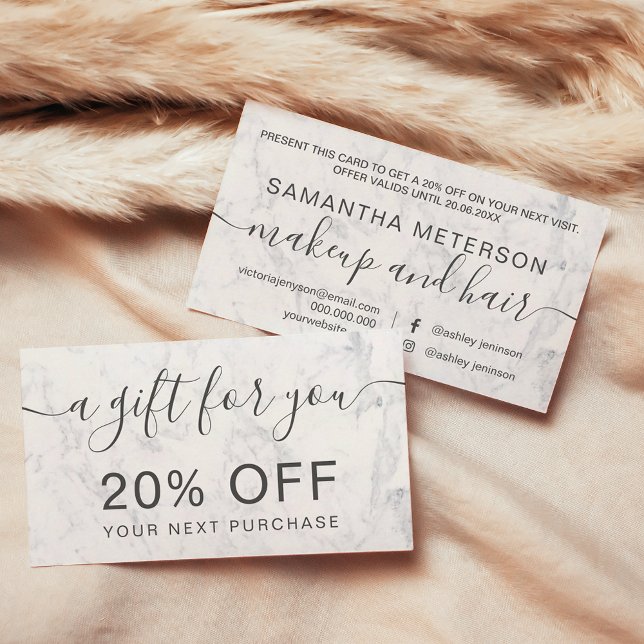 Cartão De Desconto Tipografia profissional moderna do mármore branco (Modern white marble professional typography discount card)