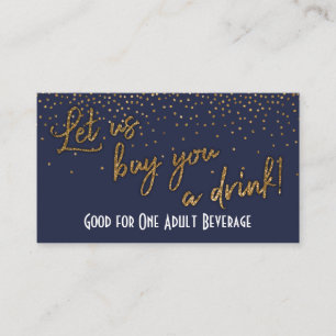 Cartão De Desconto Tíquetes de bebida, Confetti Dourado no Azul da Me