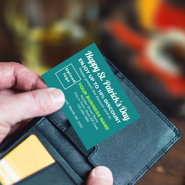 Cartão de Desconto Verde de Saint Patrick Teal (Attract more customers this Saint Patrick's Day. Business Saint Patrick teal green discount card.)