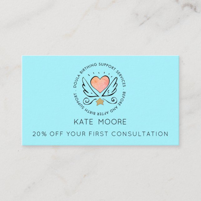 Cartão De Desconto Whimsical Heart & Wings Doula Birthing Services (Frente)