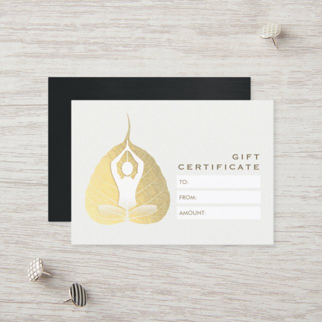 Cartão De Desconto YOGA Instrutor Studio Gift Certificate Bodhi Leaf (Frente/Verso In Situ)