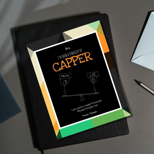 Cartão de Desculpas do Capper para hetero (Capper equals liar so If you've been dishonest and want to say sorry, this is the  card for you.)
