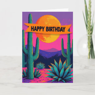 Cartão de desejo de aniversário no deserto estiliz