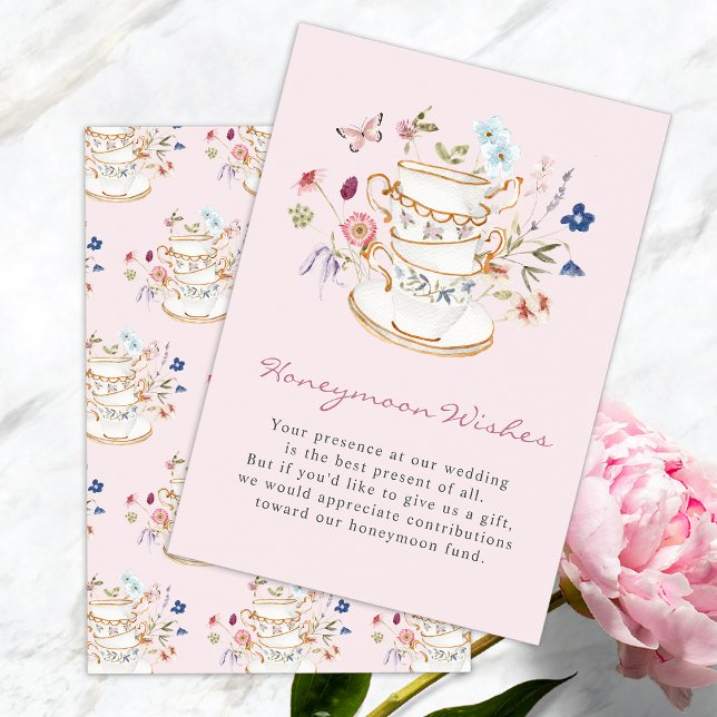 Cartão de Desejo Rosa (Pink Bridal Shower Tea Honeymoon Wishes Card b Painted Paperie
)