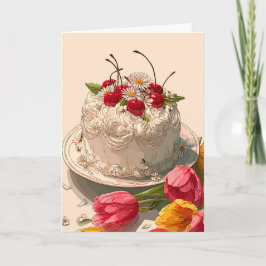 Cartão de Desejos de Aniversário com Bolo Doce