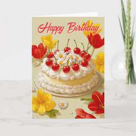 Cartão de Desejos de Aniversário com Bolo Doce