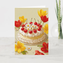 Cartão de desejos de aniversário com bolo doce