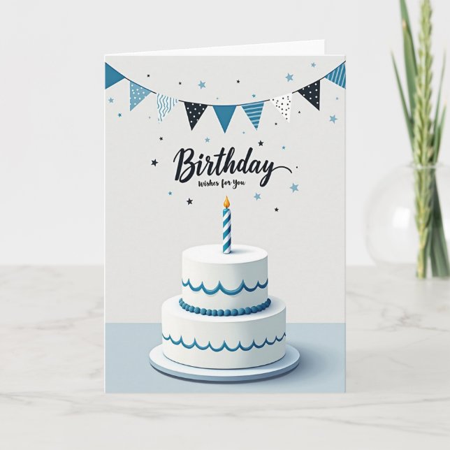 Cartão de Desejos de Aniversário com Vela Listrada (Frente)