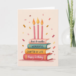 Cartão de Desejos de Aniversário de Pilha de Livro