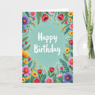 Cartão de Desejos de Aniversário no Jardim
