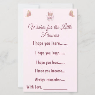 Cartão de Desejos de Bebê Princesa Rosa