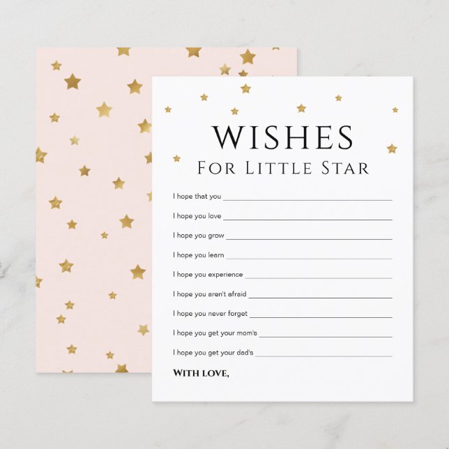 Cartão de Desejos de Estrelas Douradas Fofas para  (Frente/Verso)