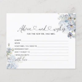 Cartão de desejos e conselhos florais azuis de cor