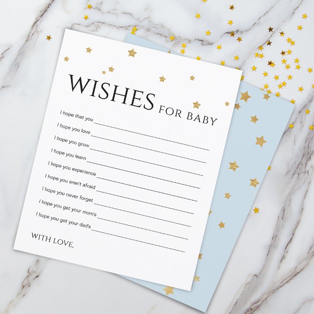Cartão de Desejos e Dicas para Bebê com Estrelas D (Cute Gold Stars Wishes for Baby Advice Card)