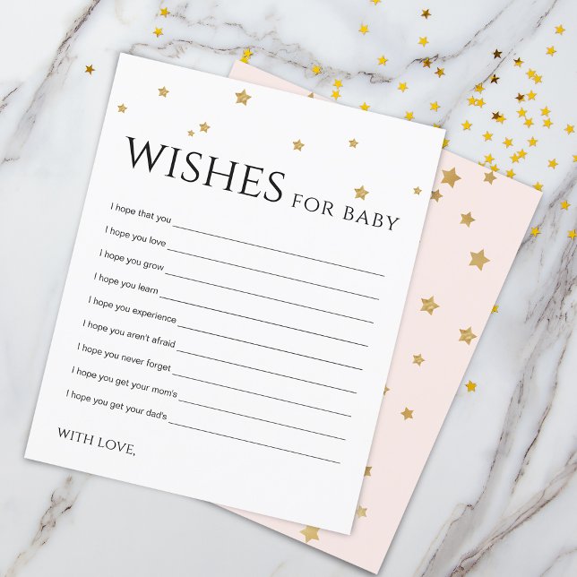 Cartão de Desejos e Dicas para Bebê com Estrelas D (Cute Gold Stars Wishes for Baby Advice Card)