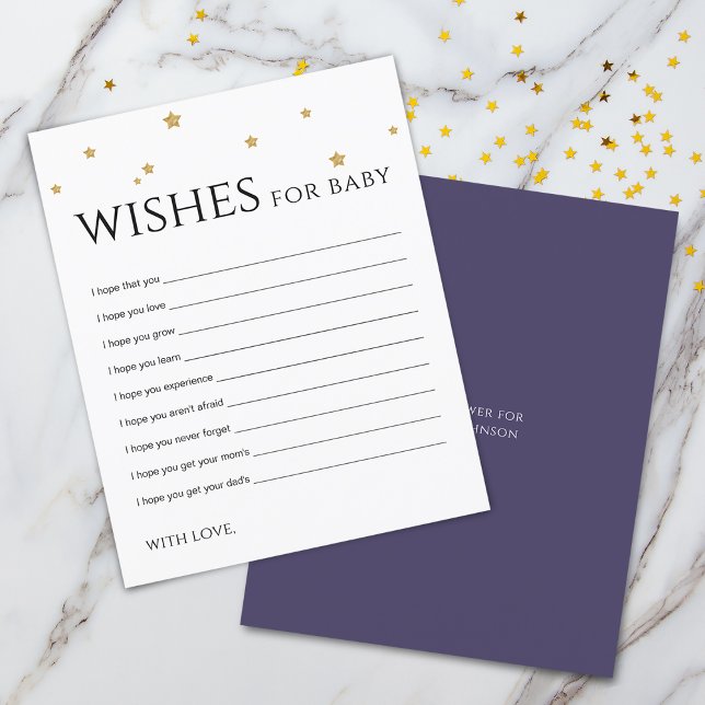 Cartão de Desejos e Dicas para Bebê com Estrelas D (Cute Gold Stars Wishes for Baby Advice Card)