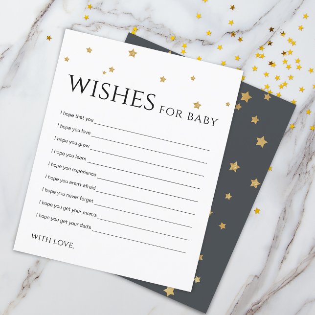 Cartão de Desejos e Dicas para Bebê com Estrelas D (Cute Gold Stars Wishes for Baby Advice Card)