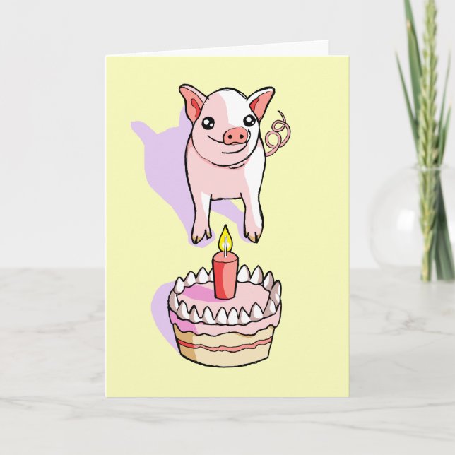 Cartão de Desenho de Leitão Feliz de Aniversário (Frente)