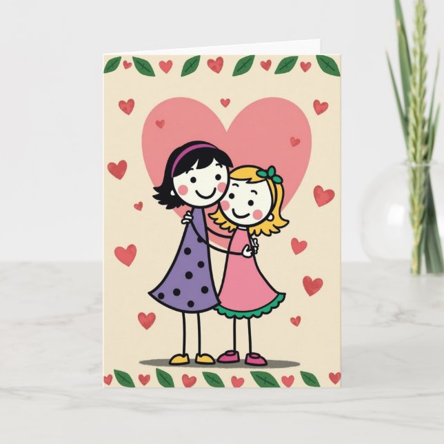 Cartão de desenho do Dia das Mães com carinho (Frente)