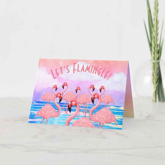 Cartão de Desfile de Flamingos (Frente)