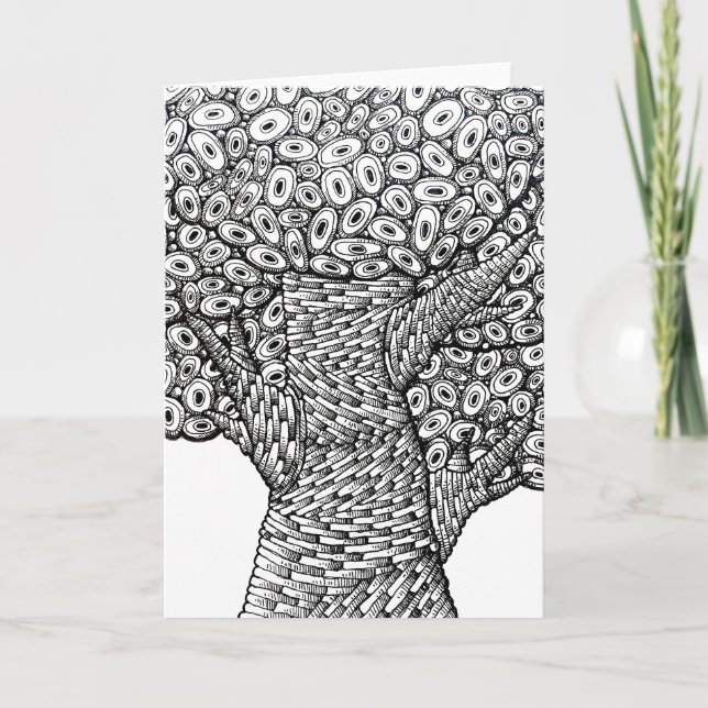 Cartão de Design de Formas Ovais de Desenho de Árv (Frente)