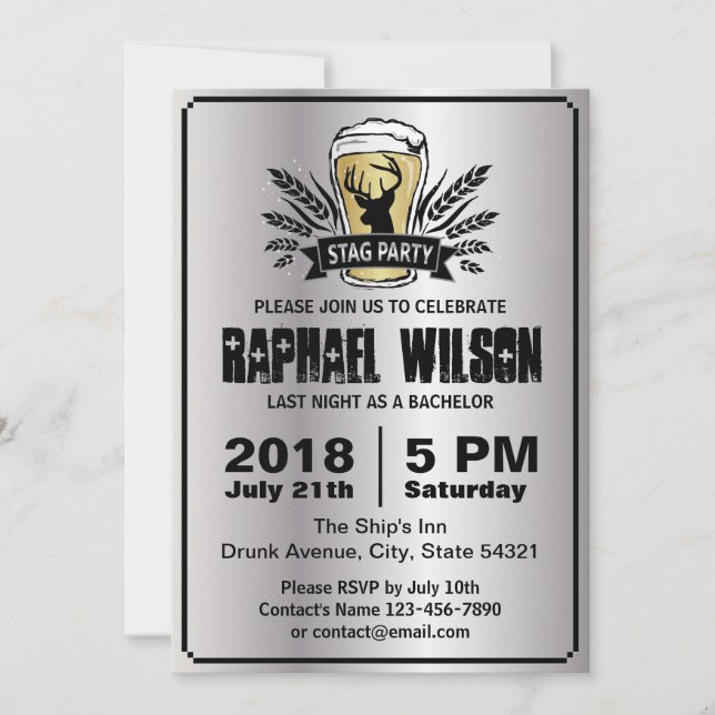 Cartão de Despedida de Solteiro Cool Prata Cerveja (Frente)