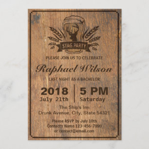 Cartão de Despedida de Solteiro Retro Wood Beer & 