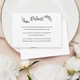 Cartão de detalhes da inserção do casamento da