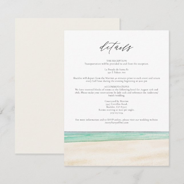 Cartão de Detalhes da PENSACOLA BEACH Watercolor F (Frente/Verso)