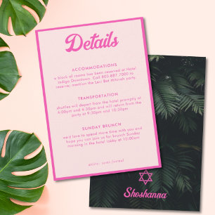 Cartão de Detalhes de Bat Mitzvah Tropical Rosa