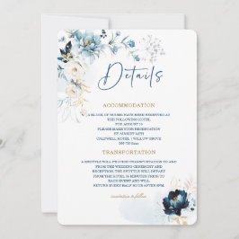 Cartão de Detalhes de Casamento Azul Marinho e Dou