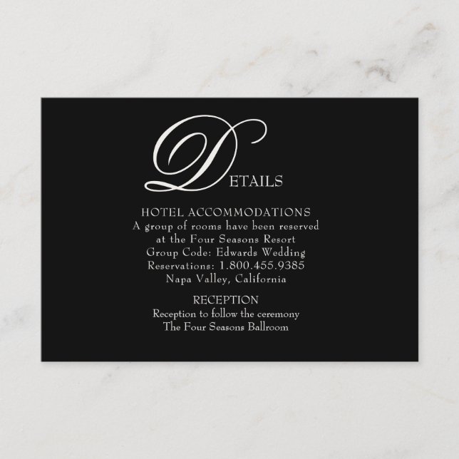 Cartão de Detalhes de Casamento Beautiful Flourish (Frente)