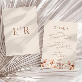 Cartão de Detalhes de Casamento Bege Rosado com Mo