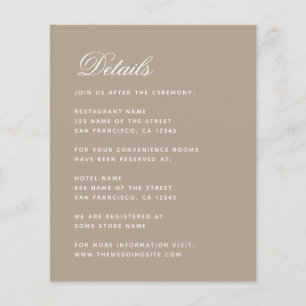 Cartão de Detalhes de Casamento Bege Simples Orçam
