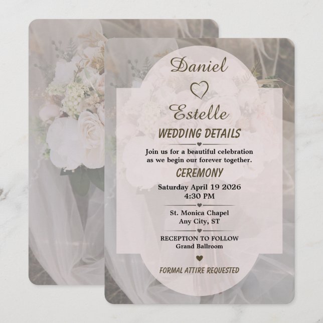 Cartão de Detalhes de Casamento Boho Neutro Editáv (Frente/Verso)