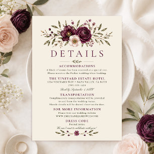 Cartão de Detalhes de Casamento Botânico Elegante