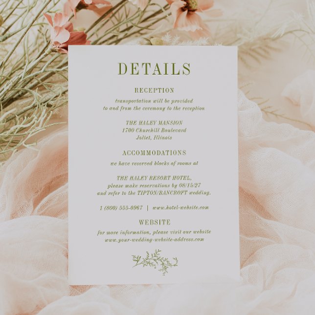 Cartão de Detalhes de Casamento Botânico ROWAN (Criador carregado)