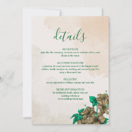 Cartão de Detalhes de Casamento Botânico Verde
