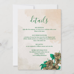 Cartão de Detalhes de Casamento Botânico Verde