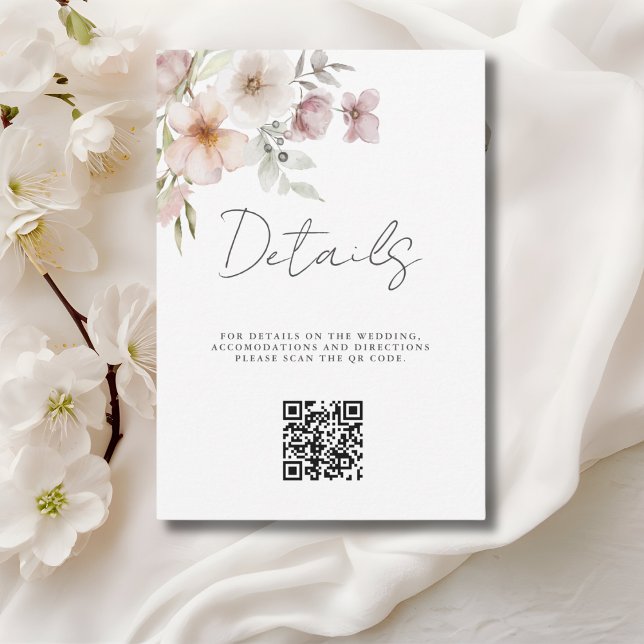 Cartão de Detalhes de Casamento com Código QR Flor (Criador carregado)
