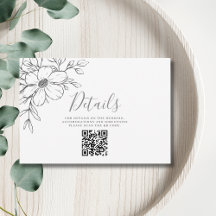 Cartão de Detalhes de Casamento com Código QR Flor