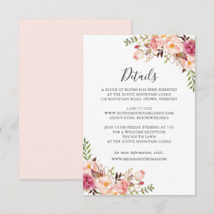 Cartão de Detalhes de Casamento com Floral Rosa