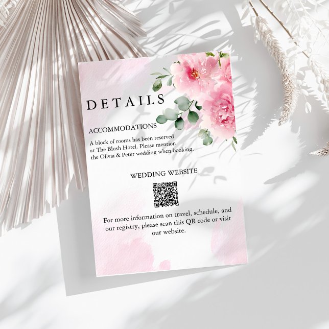 Cartão de Detalhes de Casamento com Flores Rosa Ro (Criador carregado)