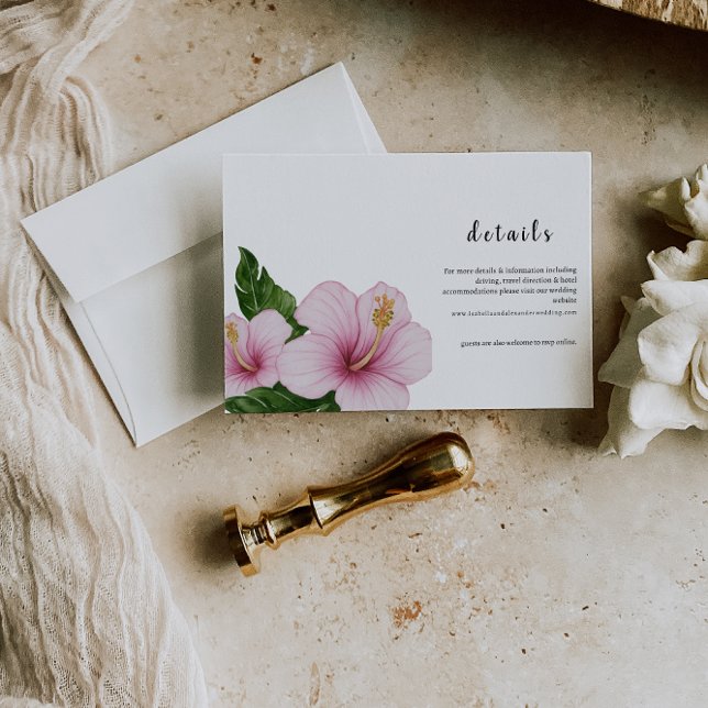 Cartão de Detalhes de Casamento com Hibisco (Criador carregado)