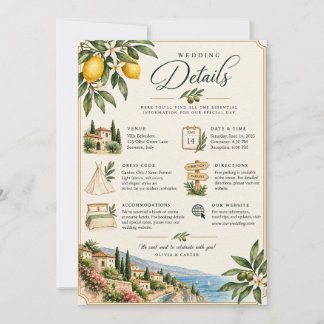Cartão de Detalhes de Casamento com Limão Mediterr